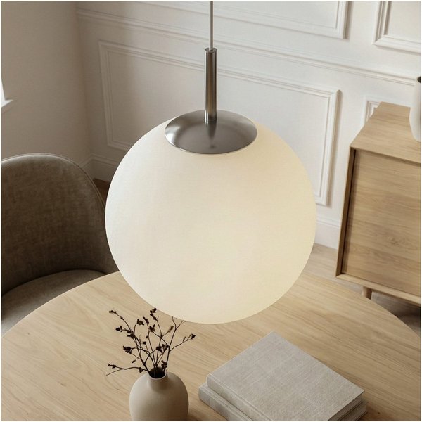 Liadomo Pendelleuchte Kyra, 1-flammige Hängelampe, rund, aus Opalglas, schlicht, modern, ohne Leuchtmittel, E27-Fassung, diffuses Licht, 35 cm Durchmesser, Essz
