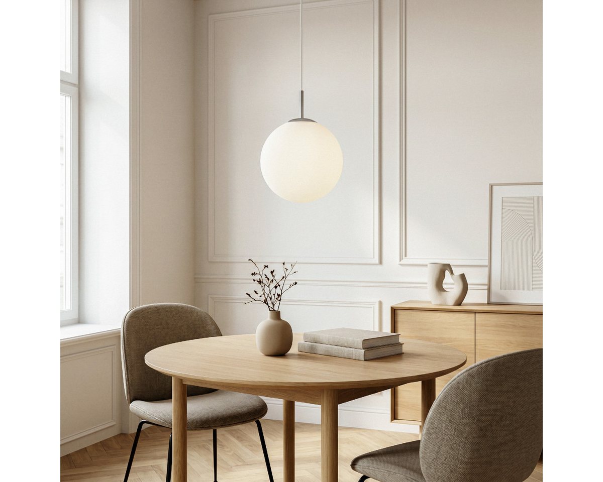 Liadomo Pendelleuchte Kyra, 1-flammige Hängelampe, rund, aus Opalglas, schlicht, modern, ohne Leuchtmittel, E27-Fassung, diffuses Licht, 35 cm Durchmesser, Essz – Bild 2 von 5