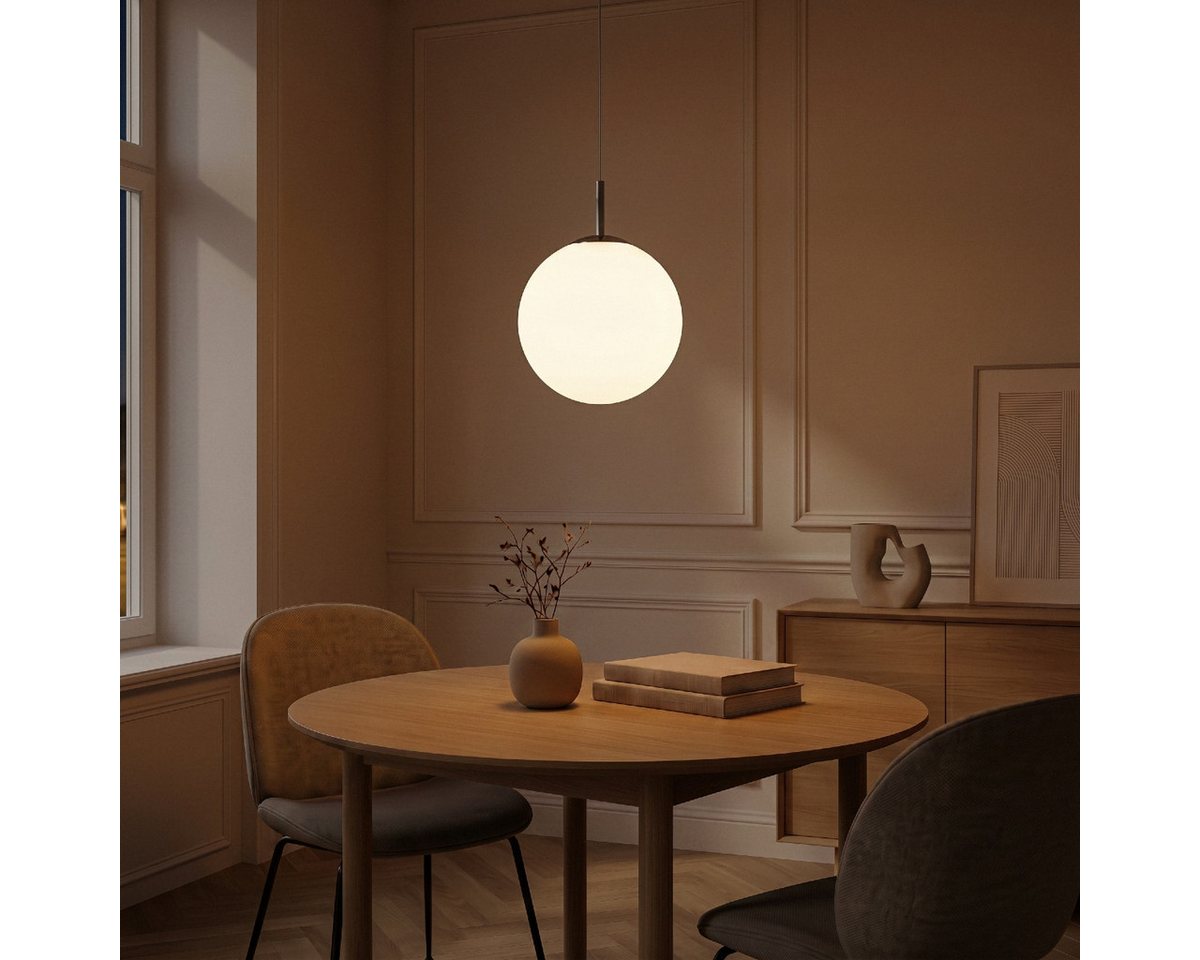 Liadomo Pendelleuchte Kyra, 1-flammige Hängelampe, rund, aus Opalglas, schlicht, modern, ohne Leuchtmittel, E27-Fassung, diffuses Licht, 35 cm Durchmesser, Essz – Bild 3 von 5