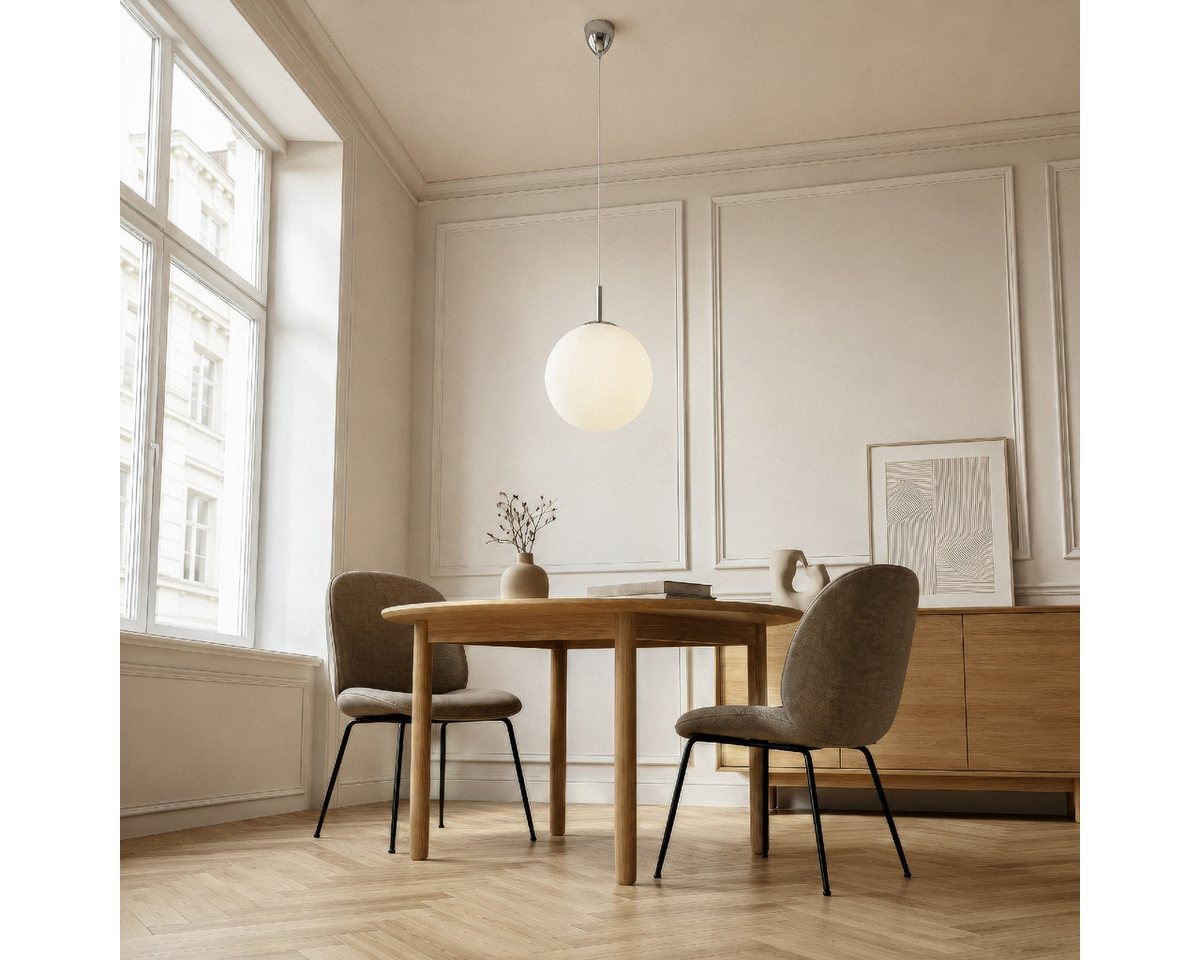 Liadomo Pendelleuchte Kyra, 1-flammige Hängelampe, rund, aus Opalglas, schlicht, modern, ohne Leuchtmittel, E27-Fassung, diffuses Licht, 35 cm Durchmesser, Essz – Bild 4 von 5