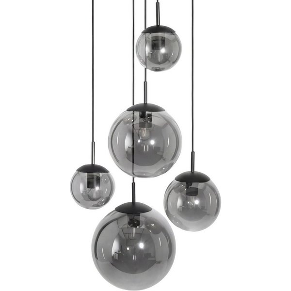 Liadomo Pendelleuchte Vetro, Leuchtmittel inklusive, Warmweiß, 5-flammig, Cluster, Rauchglasschirme, E27, für hohe Decken geeignet
