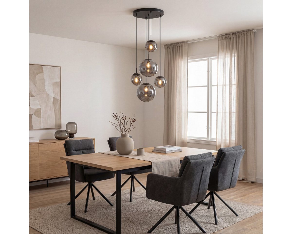Liadomo Pendelleuchte Vetro, Leuchtmittel inklusive, Warmweiß, 5-flammig, Cluster, Rauchglasschirme, E27, für hohe Decken geeignet – Bild 3 von 5