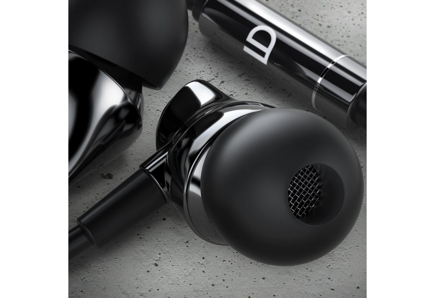 LIAM&DAAN Ceramic High End Earphone "Swan" 3,5 mm Klinkenanschluss, 8mm Treiber In-Ear-Kopfhörer (passive Geräuschdämpfung, Aramid Kabel mit Knickschutz, inkl.  – Bild 4 von 5