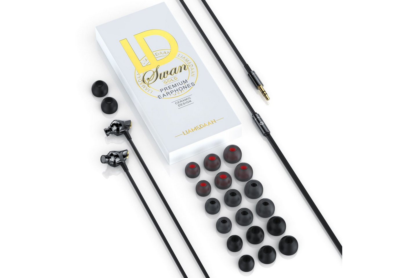 LIAM&DAAN High End Ceramic "Swan" 8mm Treiber, Aramid Kabel, Knickschutz In-Ear-Kopfhörer (passive Geräuschdämpfung, 3,5 mm Klinkenanschluss, verstärktes Kabel, – Bild 3 von 5