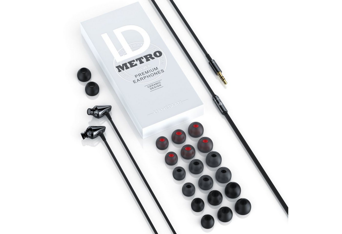 LIAM&DAAN High End "Metro" Keramik Gehäuse, In-Ear-Kopfhörer mit Kabel In-Ear-Kopfhörer (passive Geräuschdämpfung, Earphones mit 8mm Treiber & Aramid Kabel, ink – Bild 3 von 5