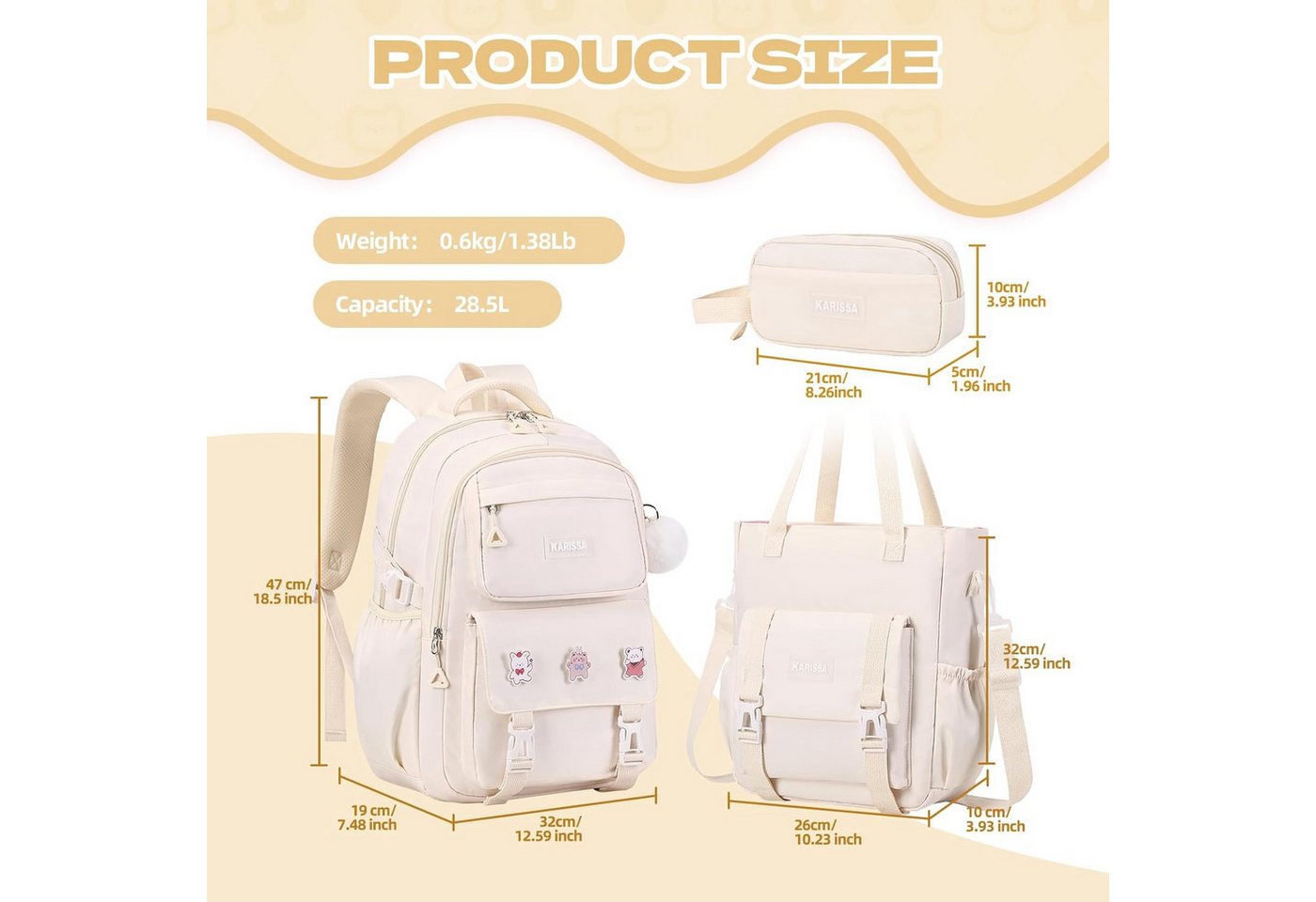 LIANNA Schulrucksack 3-teiliger Mädchen Schulrucksack, leicht, wasserabweisend (Set, 3-teiliger Mädchen Schulrucksack, leicht, wasserabweisend) – Bild 2 von 5