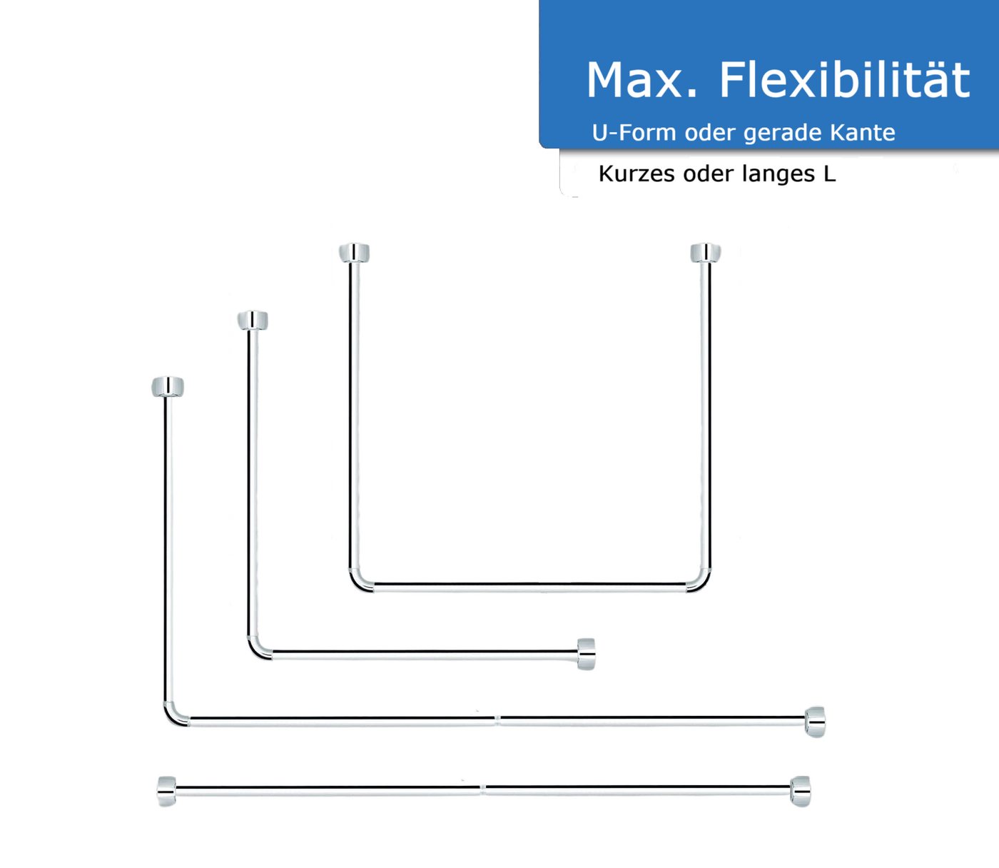 Libaro Duschvorhang stange Duschstange L-Form & U-Form Duschvorhangstange Badewanne Breite 160 cm, Universal-Set Duschvorhangstangen Badewannen Eck-Duschen L &  – Bild 2 von 5