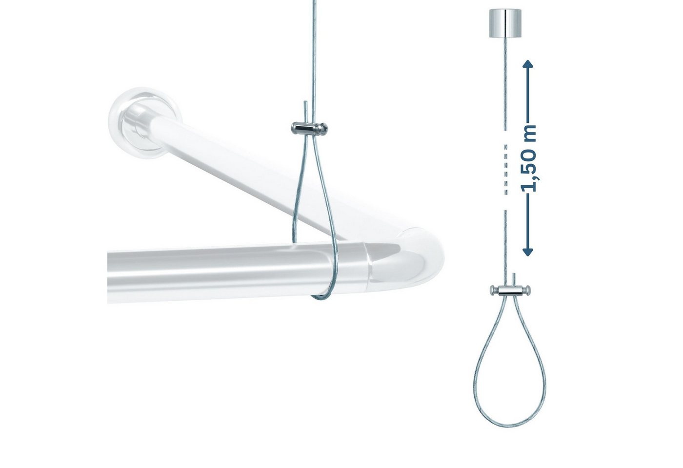 Libaro Duschvorhang stange Duschstange L-Form & U-Form Duschvorhangstange Badewanne Breite 160 cm, Universal-Set Duschvorhangstangen Badewannen Eck-Duschen L &  – Bild 3 von 5