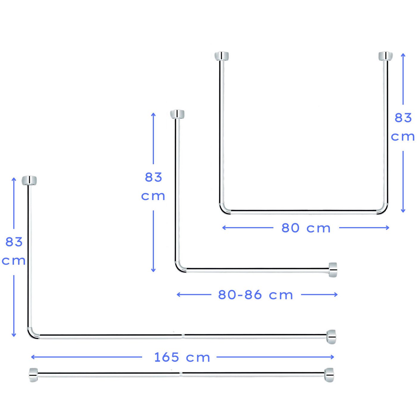 Libaro Duschvorhang stange Duschstange L-Form & U-Form Duschvorhangstange Badewanne Breite 160 cm, Universal-Set Duschvorhangstangen Badewannen Eck-Duschen L &  – Bild 5 von 5