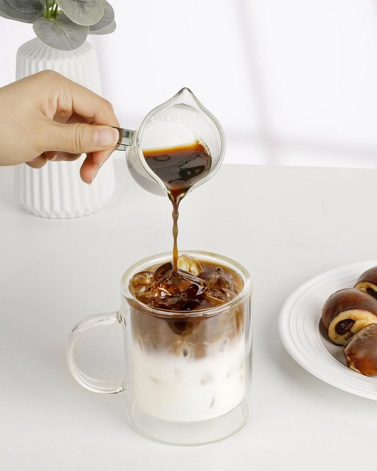 LIBWYS Thermoglas Doppelwandige Gläser 4er Set 350ml mit Griff Latte Macchiato Glas, Borosilikatglas, Doppelwandig, isolierend, mit Griff, transparent, vielseit – Bild 5 von 5