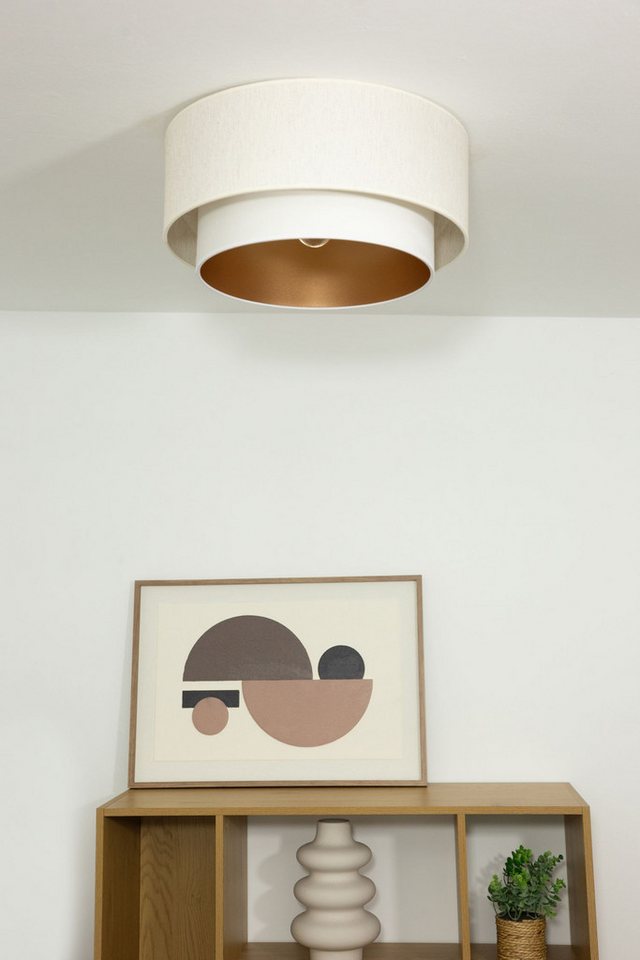Licht-Erlebnisse Deckenleuchte ALEN, ohne Leuchtmittel, Stoff Metall E27 45 cm breit in Weiß Gold rund Modern Deckenlampe – Bild 2 von 5