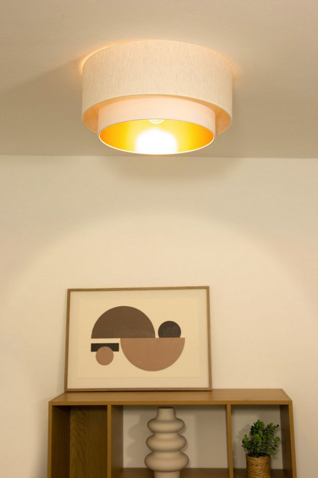 Licht-Erlebnisse Deckenleuchte ALEN, ohne Leuchtmittel, Stoff Metall E27 45 cm breit in Weiß Gold rund Modern Deckenlampe – Bild 3 von 5