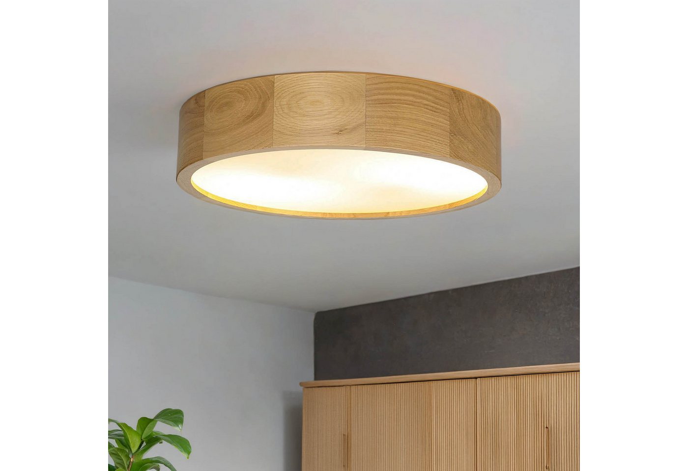Licht-Erlebnisse Deckenleuchte ARBARO, ohne Leuchtmittel, Moderne Deckenbeleuchtung Holz Eiche rund blendarm Flur Deckenlampe – Bild 2 von 5