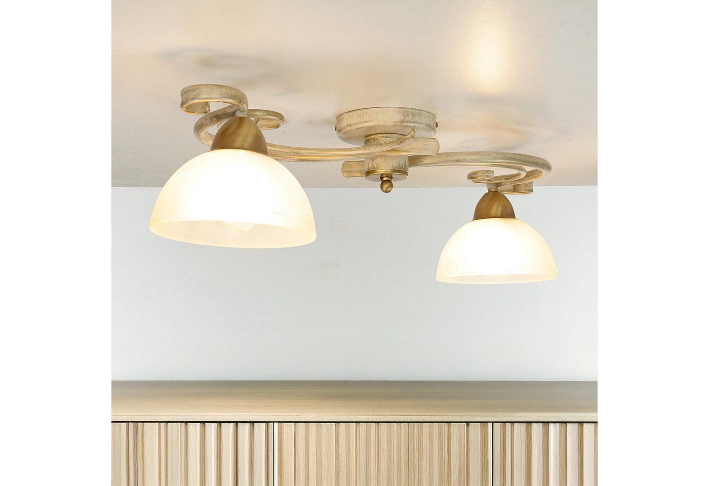 Licht-Erlebnisse Deckenleuchte AURORA, ohne Leuchtmittel, Deckenlampe Weiß Shabby Chic Landhaus Messing Lampe – Bild 2 von 5