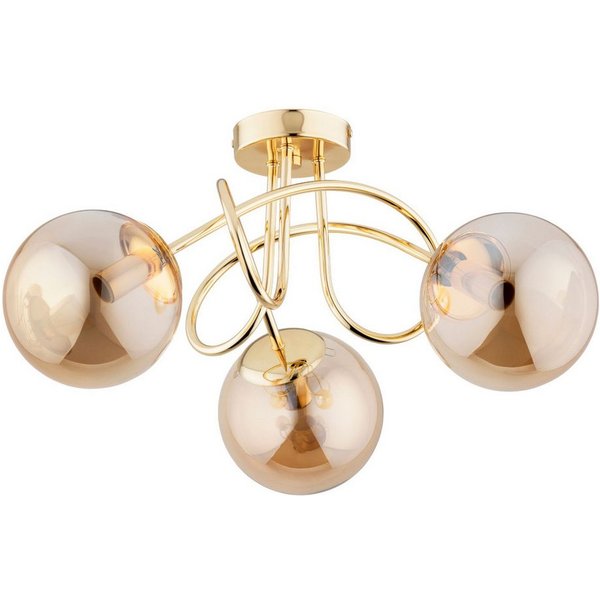 Licht-Erlebnisse Deckenleuchte BRIONI, ohne Leuchtmittel, Rauchglas Metall B: 50 cm in Gold 3-flammig E14 Kugel Schirm Retro