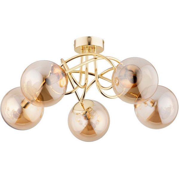 Licht-Erlebnisse Deckenleuchte BRIONI, ohne Leuchtmittel, Kugel Schirm B: 51 cm 5x E14 in Gold glänzend Retro Metall Rauchglas
