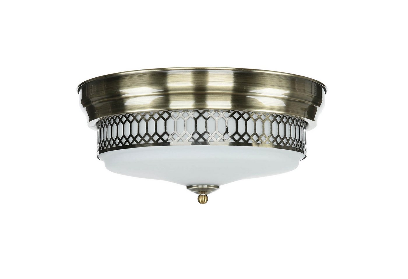Licht-Erlebnisse Deckenleuchte BROOKS, ohne Leuchtmittel, in Messing Antik Weiß IP44 2-flammig E27 D: 35 cm Glas Metall BROOKS – Bild 4 von 5