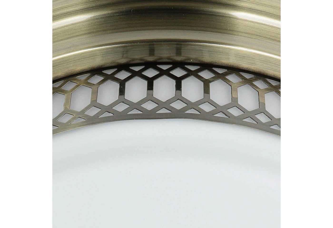 Licht-Erlebnisse Deckenleuchte BROOKS, ohne Leuchtmittel, in Messing Antik Weiß IP44 2-flammig E27 D: 35 cm Glas Metall BROOKS – Bild 5 von 5