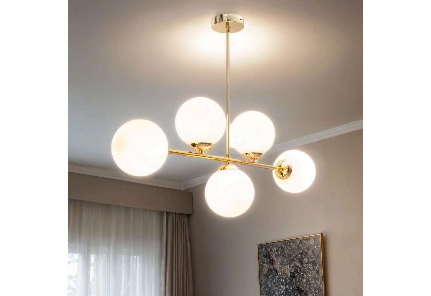 Licht-Erlebnisse Deckenleuchte DEKUT, ohne Leuchtmittel, Glas Metall in Gold Weiß E27 Kugel Schirm Modern – Bild 2 von 5