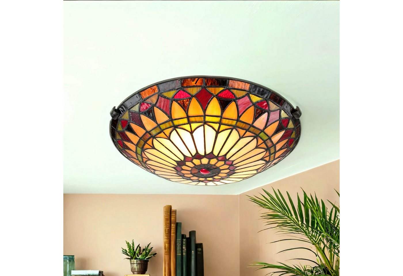 Licht-Erlebnisse Deckenleuchte FARFALLA 10, ohne Leuchtmittel, Deckenlampe Gelb Bronze E27 Glas Metall Tiffany Stil Beleuchtung – Bild 2 von 5