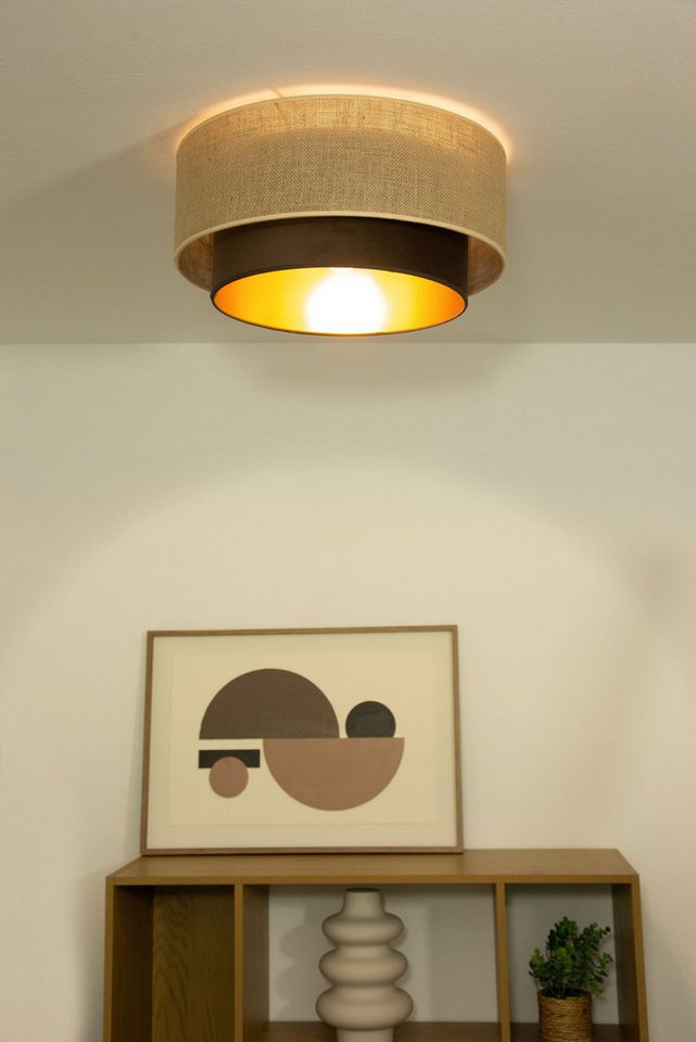 Licht-Erlebnisse Deckenleuchte JELO, ohne Leuchtmittel, Stoff Metall rund D: 45 cm in Schwarz Beige Gold E27 Modern – Bild 4 von 5