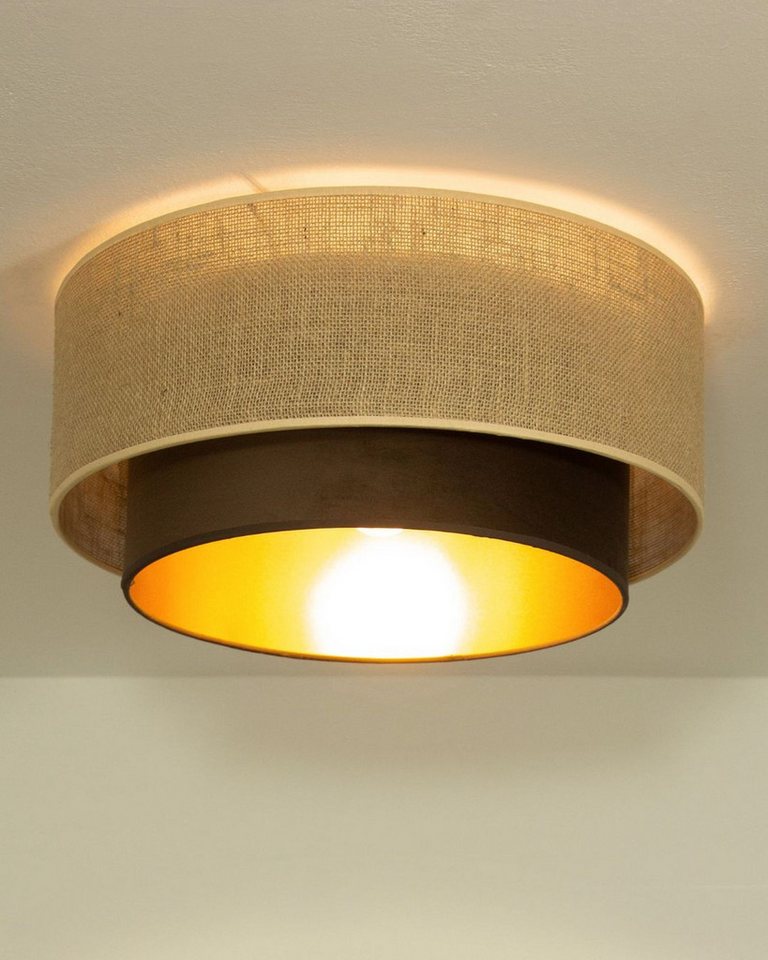 Licht-Erlebnisse Deckenleuchte JELO, ohne Leuchtmittel, Stoff Metall rund D: 45 cm in Schwarz Beige Gold E27 Modern – Bild 5 von 5
