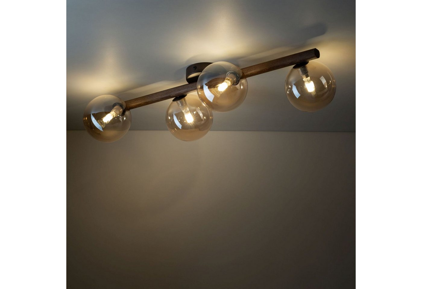 Licht-Erlebnisse Deckenleuchte MIEKE, ohne Leuchtmittel, Glas Metall Nuss Bernstein Braun G9 4-flammig Kugel Schirm Modern – Bild 2 von 5
