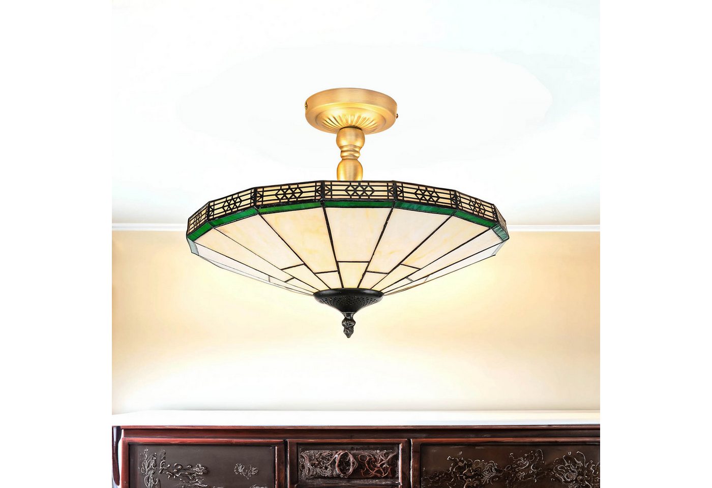 Licht-Erlebnisse Deckenleuchte NEW YORK, ohne Leuchtmittel, Deckenlampe Glas Metall Tiffany Stil E14 Beleuchtung Wohnzimmer – Bild 2 von 5