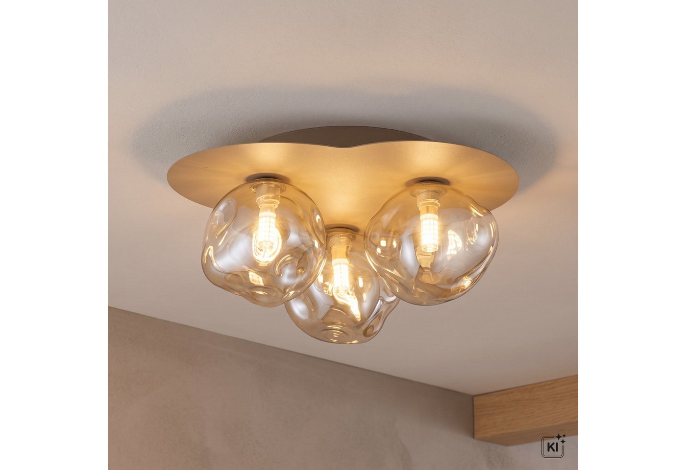 Licht-Erlebnisse Deckenleuchte UMERA, ohne Leuchtmittel, Metall Glas G9 Sandfarben Cognac 3-flammig Modern – Bild 2 von 5