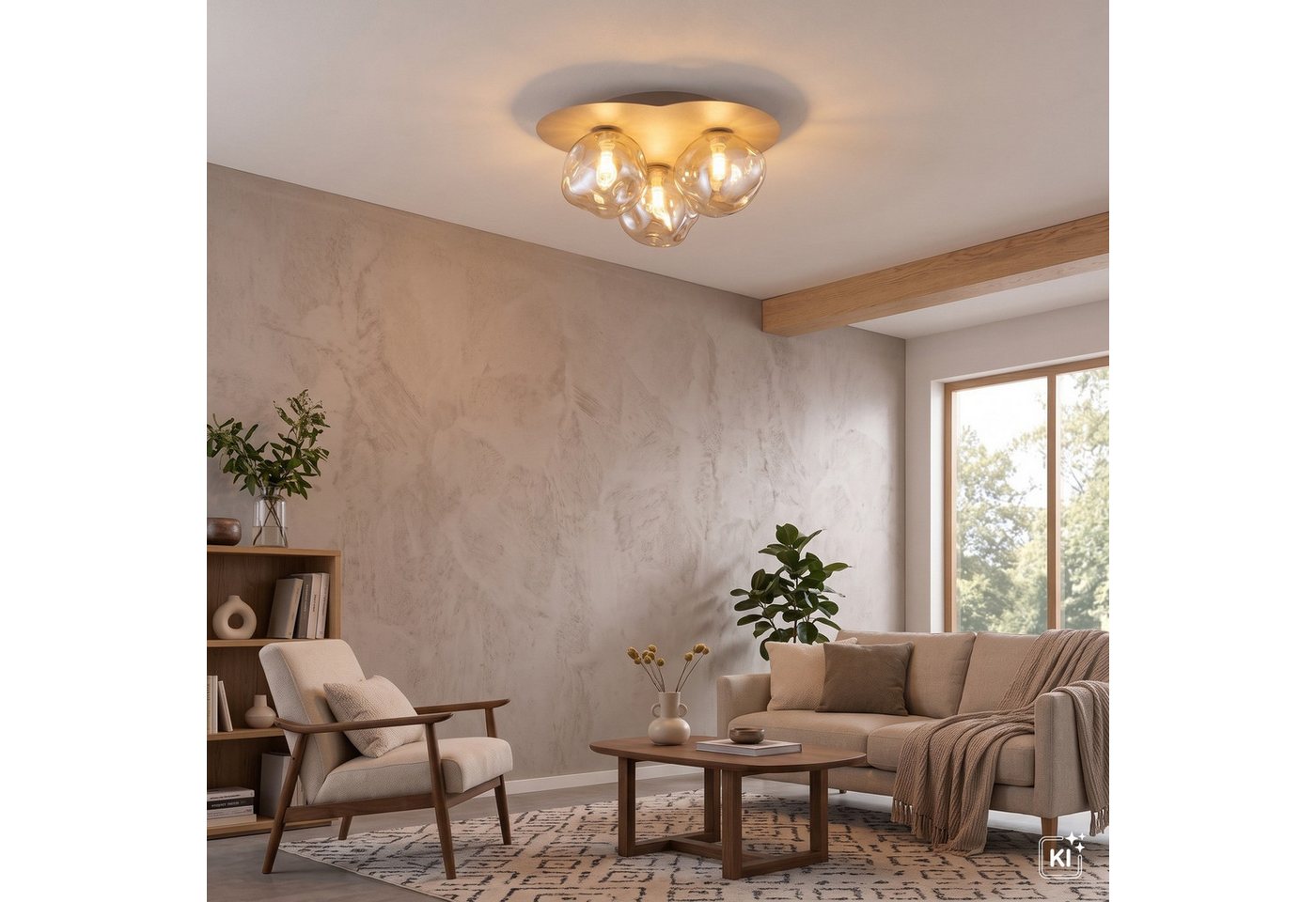 Licht-Erlebnisse Deckenleuchte UMERA, ohne Leuchtmittel, Metall Glas G9 Sandfarben Cognac 3-flammig Modern – Bild 5 von 5