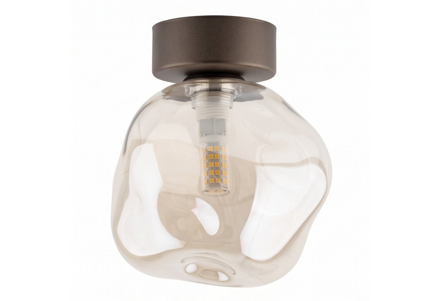 Licht-Erlebnisse Deckenleuchte UMERA, ohne Leuchtmittel, Rauchglas Metall Braun Cognac G9 rund Modern – Bild 3 von 5