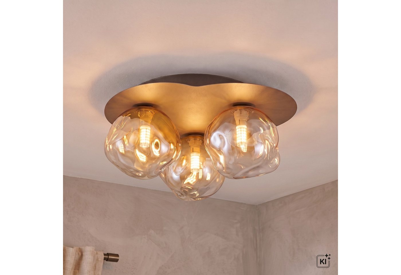 Licht-Erlebnisse Deckenleuchte UMERA, ohne Leuchtmittel, Metall Glas G9 Braun Cognac 3-flammig Modern – Bild 2 von 5