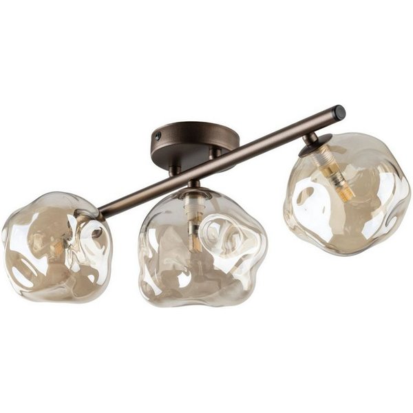 Licht-Erlebnisse Deckenstrahler UMERA, ohne Leuchtmittel, Metall Rauchglas G9 verstellbar Braun Cognac 3-flammig länglich