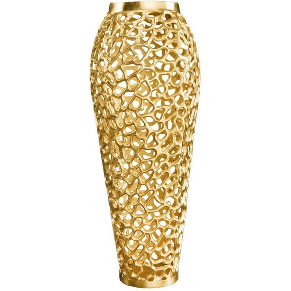 Licht-Erlebnisse Dekovase PAULA, Metall groß H: 64 cm Ø 26 cm in Gold Handarbeit dekorativ