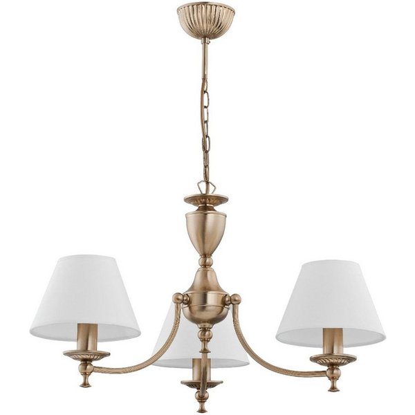Licht-Erlebnisse Kronleuchter JURIDA, ohne Leuchtmittel, Mit Schirm B: 40,8cm in Messing Antik Creme 3-flammig E14 Metall Stoff