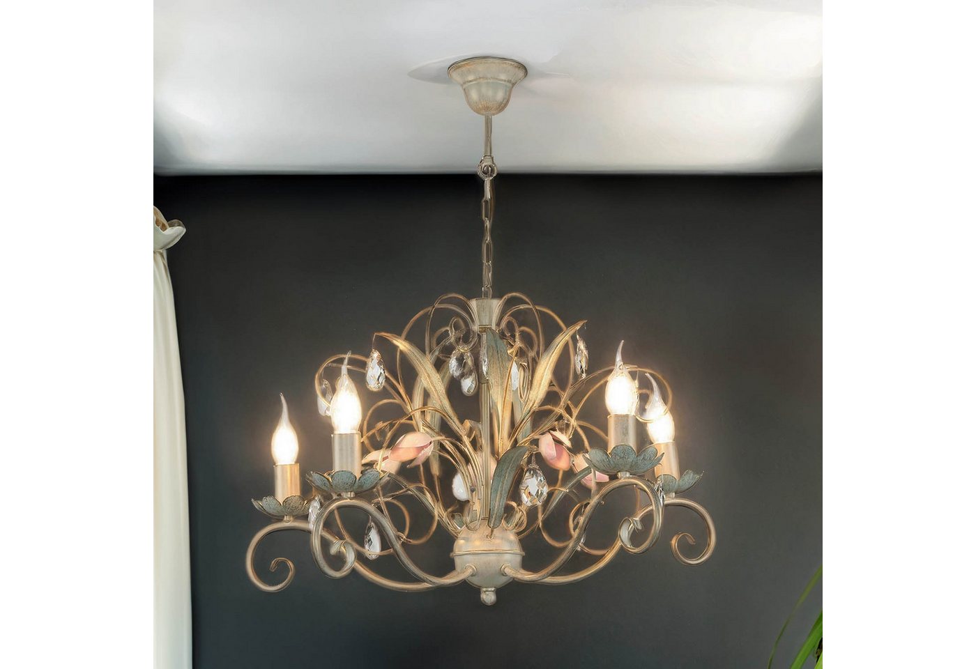 Licht-Erlebnisse Kronleuchter LUCE, ohne Leuchtmittel, Hängeleuchte Floral Ø62cm 5-flmg – Bild 2 von 5