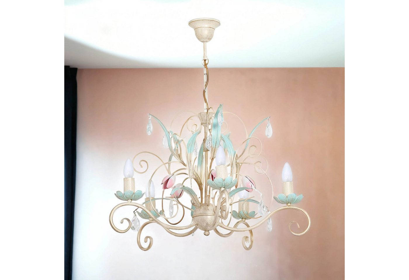 Licht-Erlebnisse Kronleuchter LUCE, ohne Leuchtmittel, Hängeleuchte Floral Ø62cm 5-flmg – Bild 4 von 5