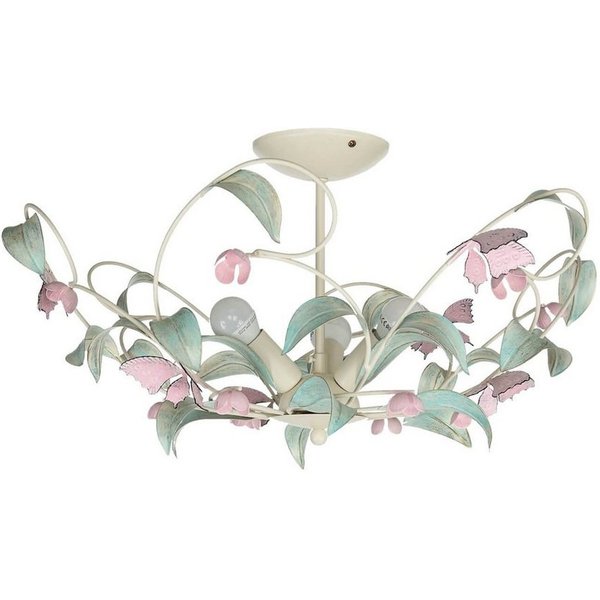 Licht-Erlebnisse Kronleuchter SUMMER, ohne Leuchtmittel, Deckenlampe Weiß Rosa Metall Floral Küche Esszimmer Lampe