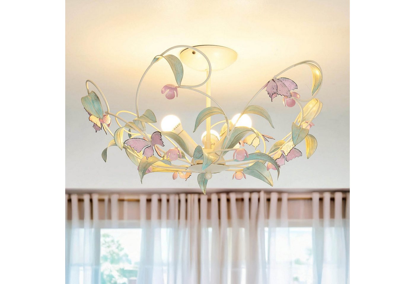 Licht-Erlebnisse Kronleuchter SUMMER, ohne Leuchtmittel, Deckenlampe Weiß Rosa Metall Floral Küche Esszimmer Lampe – Bild 2 von 5