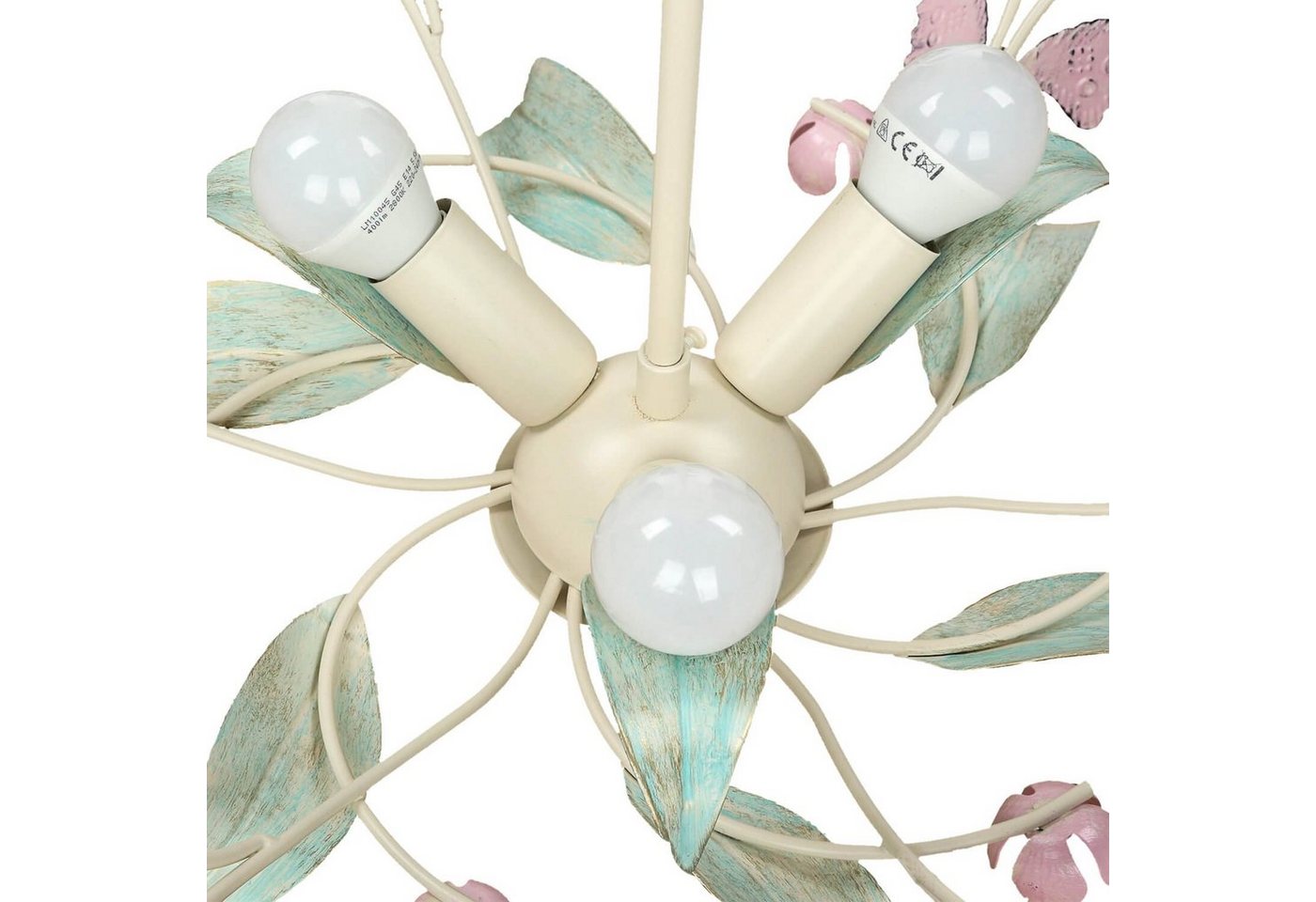Licht-Erlebnisse Kronleuchter SUMMER, ohne Leuchtmittel, Deckenlampe Weiß Rosa Metall Floral Küche Esszimmer Lampe – Bild 4 von 5
