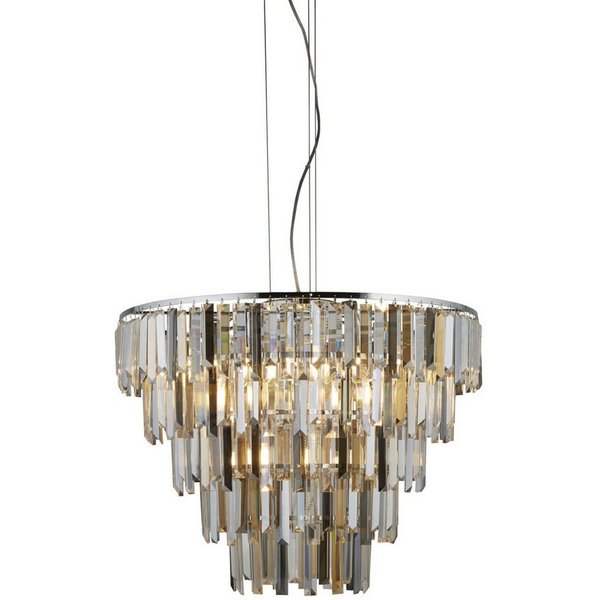 Licht-Erlebnisse Kronleuchter WALKER, ohne Leuchtmittel, 9-flammig E14 D: 65 cm Chrom Rauchgrau Bernstein Klar/Transparent