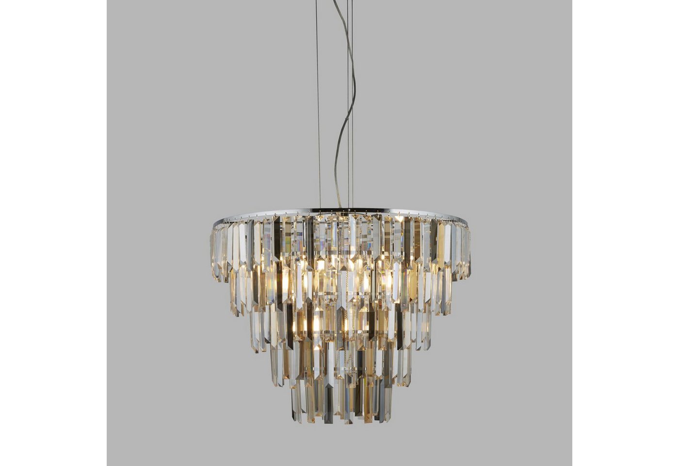 Licht-Erlebnisse Kronleuchter WALKER, ohne Leuchtmittel, 9-flammig E14 D: 65 cm Chrom Rauchgrau Bernstein Klar/Transparent – Bild 3 von 5
