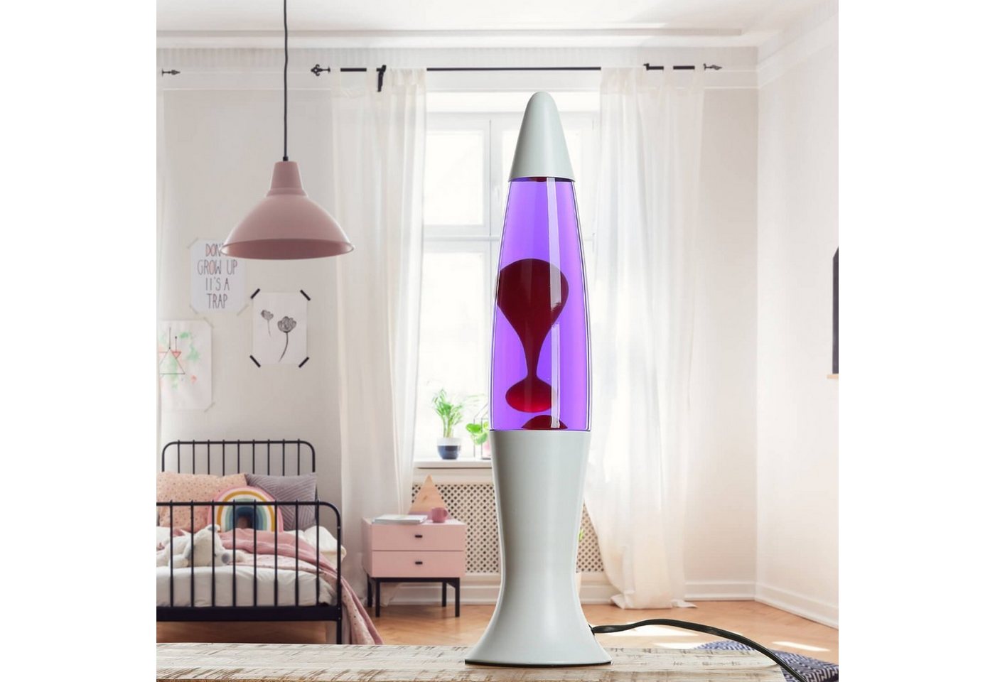 Licht-Erlebnisse Lavalampe ROXY, Warmweiß, Weiß Lila Rot Retro Design 40 cm hoch Tischleuchte – Bild 2 von 5