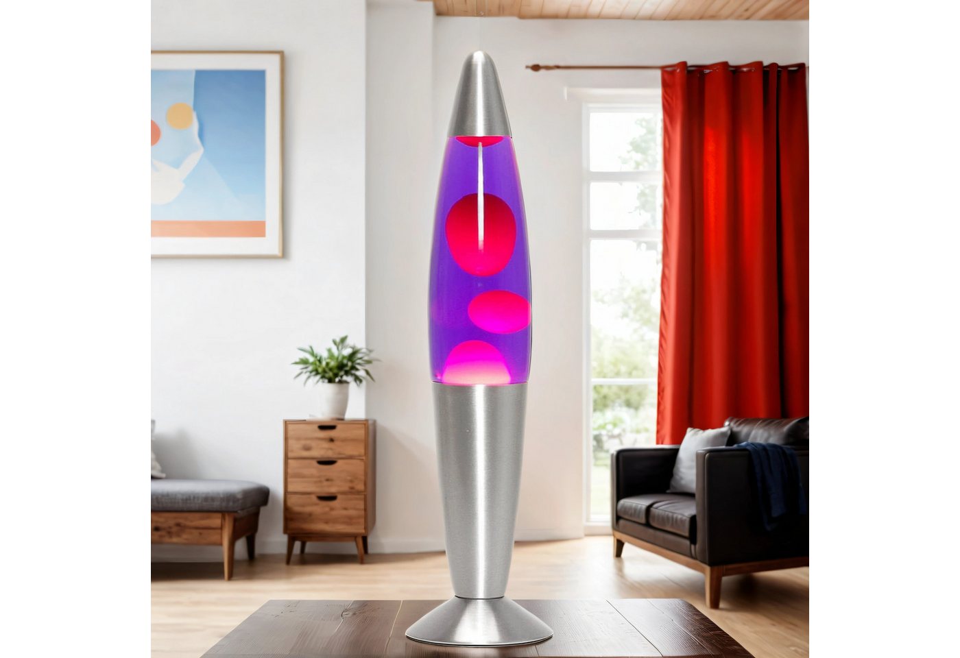 Licht-Erlebnisse Lavalampe TIMMY, Warmweiß, Retro Lampe Tisch Lila Rot dekorative Tischleuchte – Bild 2 von 5