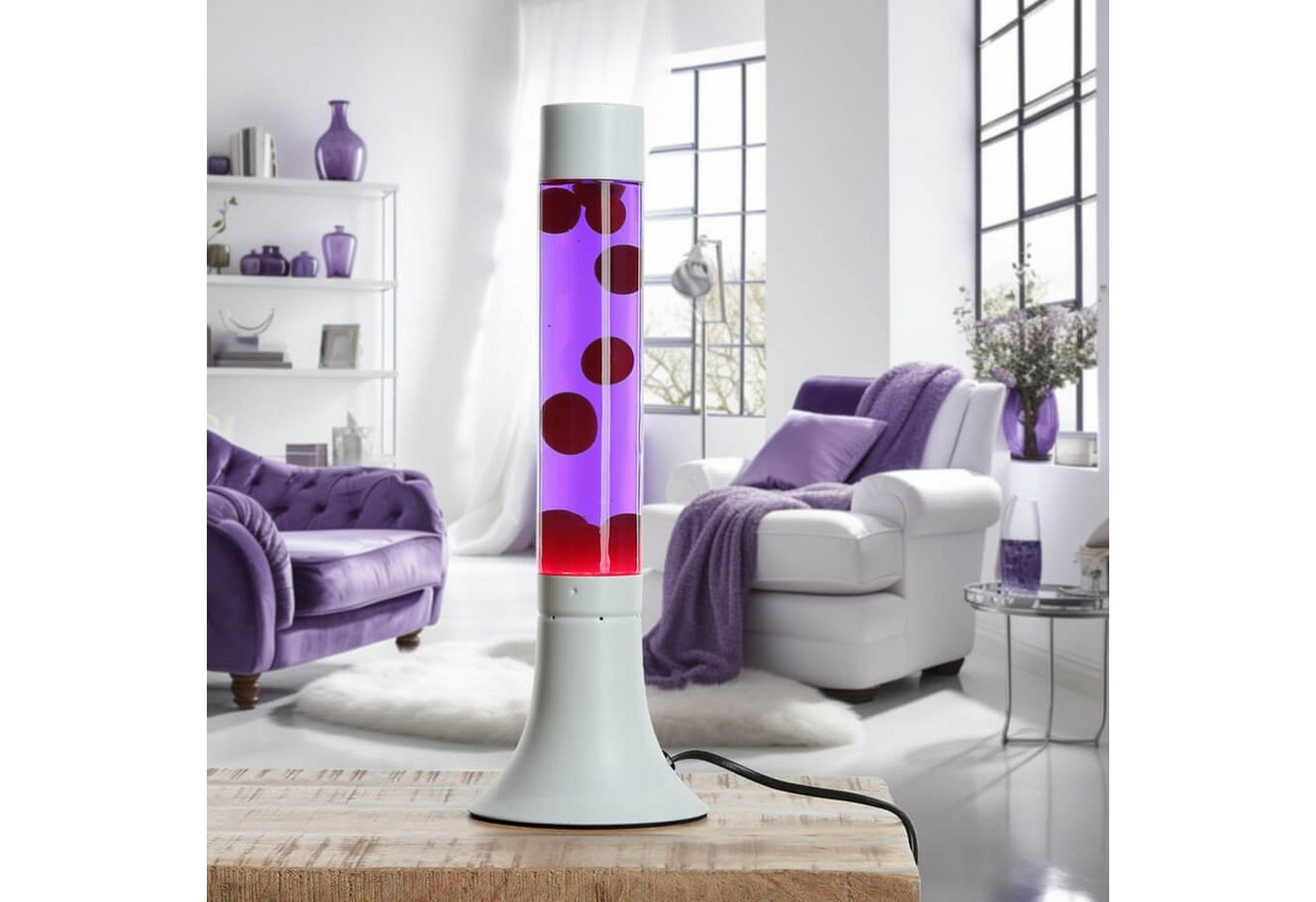 Licht-Erlebnisse Lavalampe YVONNE, Warmweiß, Tischlampe Rot Lila Weiß mit Kabelschalter dekorativ Tischleuchte – Bild 2 von 5