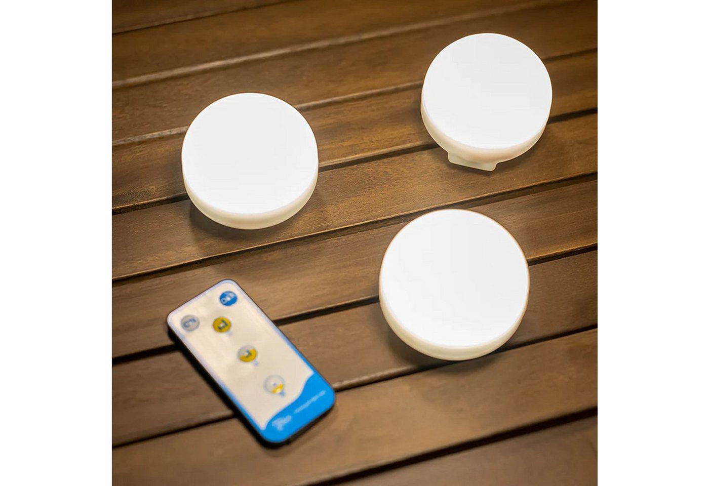 Licht-Erlebnisse LED-Leuchtmittel CHERRY, LED, Warmweiß, LED USB Akku Haken Magnet 3er Set 2700 K Dimmer Fernbedienung IP54 – Bild 2 von 5