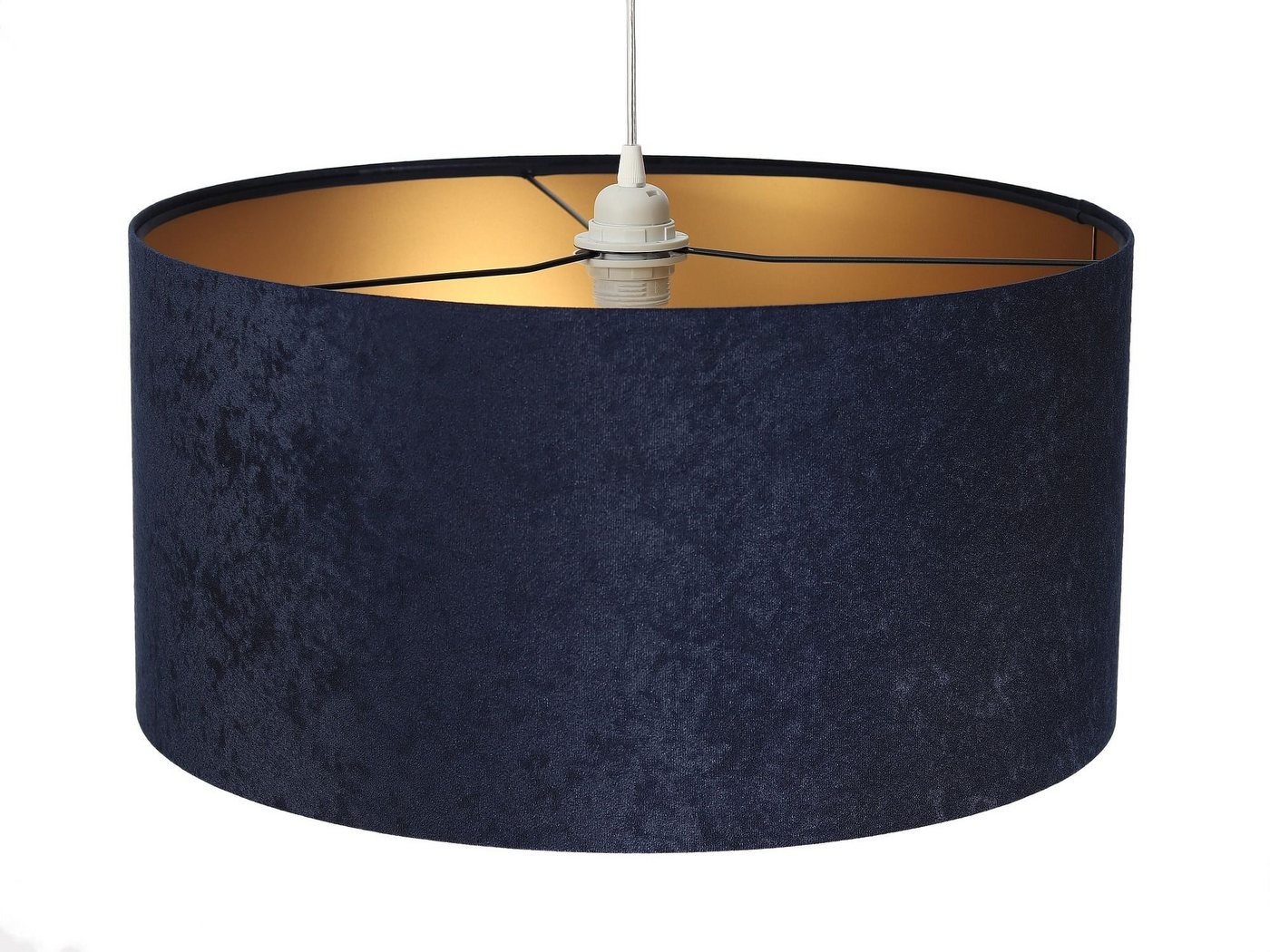 Licht-Erlebnisse Pendelleuchte AIMEE, ohne Leuchtmittel, Pendelleuchte retro Stoff Blau Gold E27 Esstisch Lampe – Bild 5 von 5