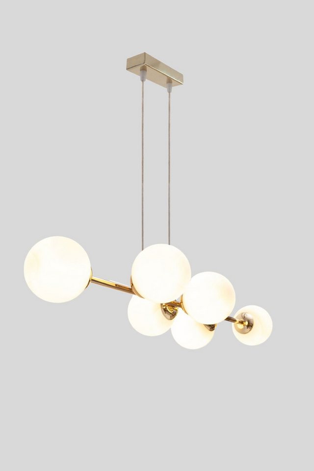 Licht-Erlebnisse Pendelleuchte DEKUT, ohne Leuchtmittel, Metall Glas E27 H: max. 95 cm in Gold Weiß Kugel Schirm Modern – Bild 3 von 5