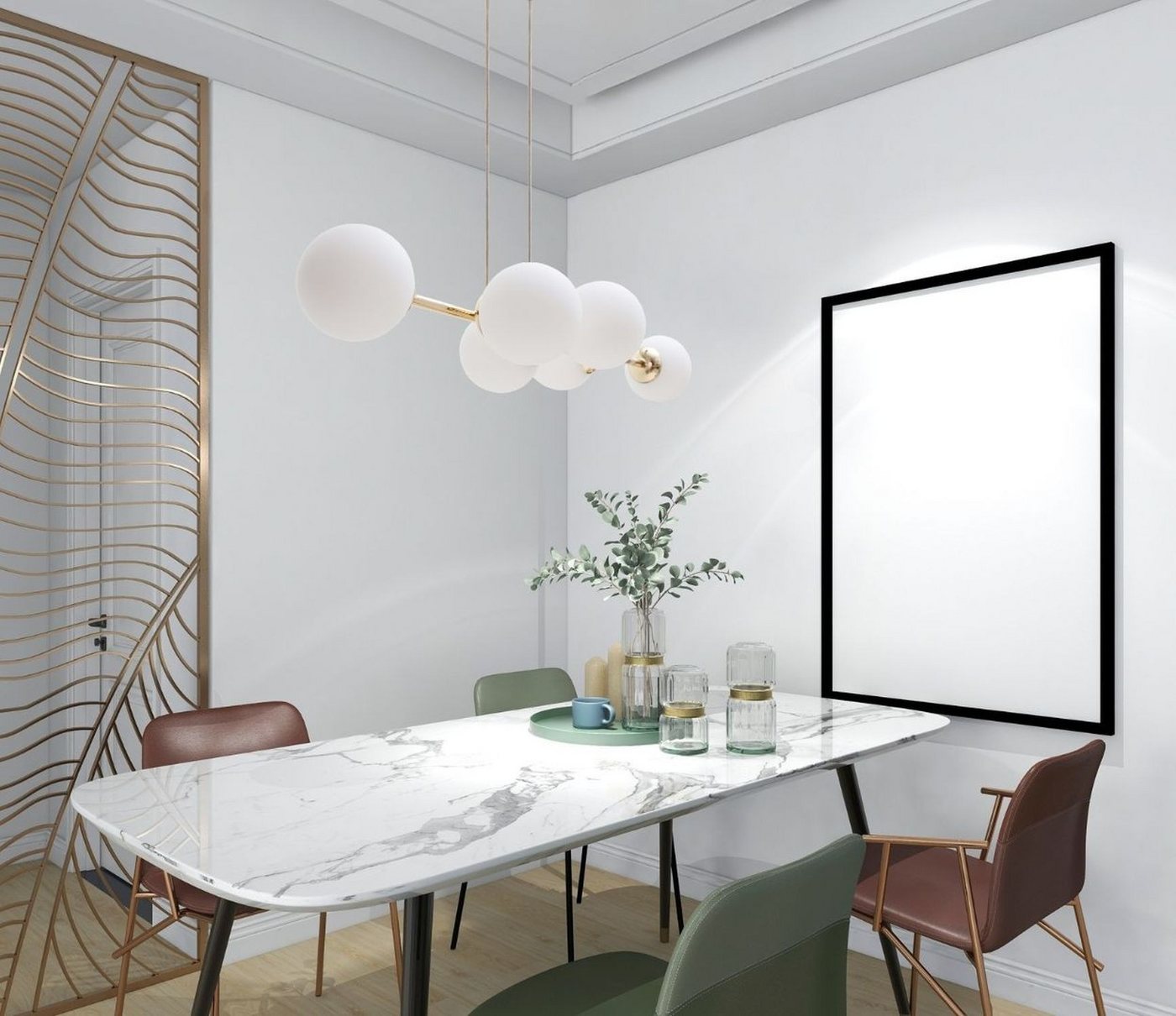 Licht-Erlebnisse Pendelleuchte DEKUT, ohne Leuchtmittel, Metall Glas E27 H: max. 95 cm in Gold Weiß Kugel Schirm Modern – Bild 4 von 5