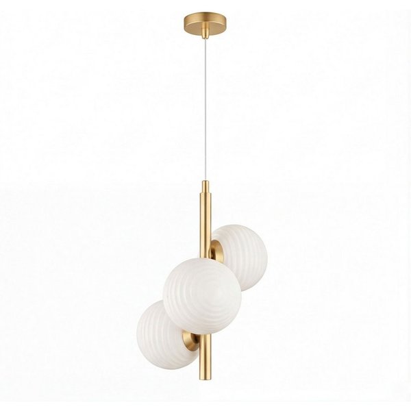 Licht-Erlebnisse Pendelleuchte EINKON, ohne Leuchtmittel, Glas Metall Gold Weiß B:32,5 cm 3-flammig H: max. 150 cm E27 Esstisch